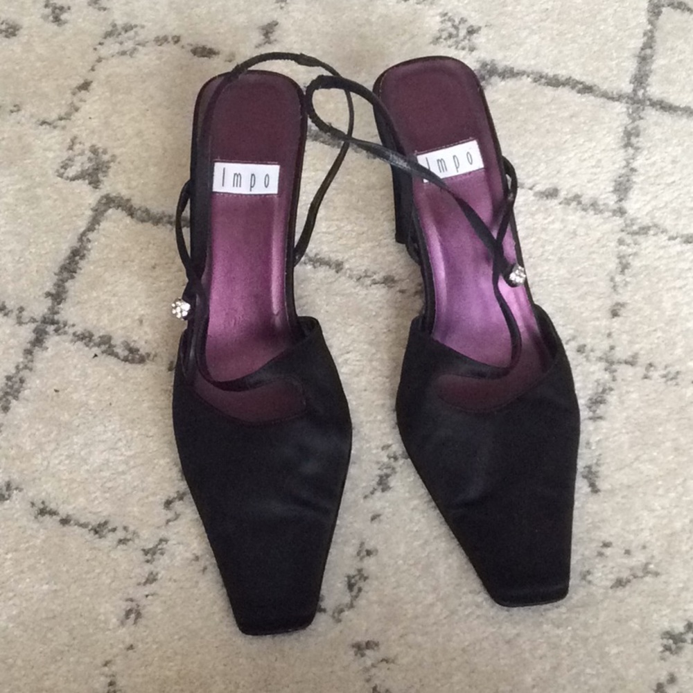 💋 IMPO Black Matte Satin High Heels - Size 10